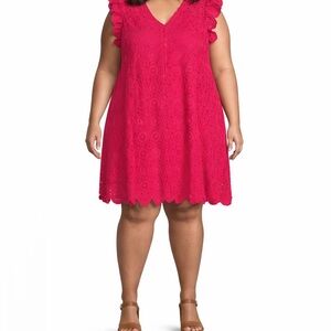NWT Skies Are Blue Raspberry Red Jr Plus Size Crochet Lace Dress 3X Scallop Trim